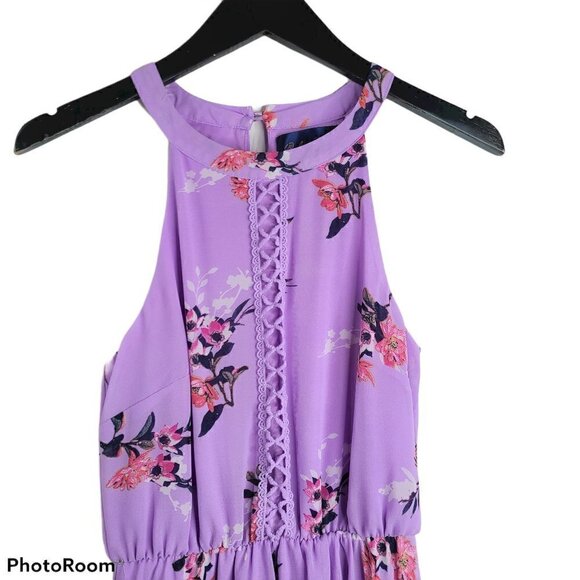 Blue Rain Lavender Purple Floral Halter MiDi Dress - Picture 3 of 7